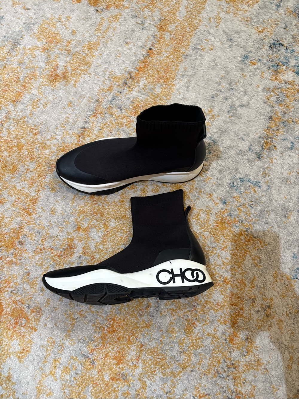 Jimmy Choo Black and White Sock-Style Sneaker Boots